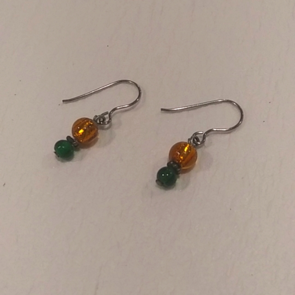 Minimalist Earrings with Deep Teal and Golden Beads